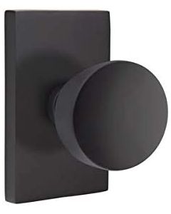 EMTEK ROUND KNOB WITH MODERN RECTANGULAR ROSETTE PASSAGE RH FLAT BLACK (US19) 5112