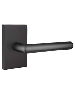 EMTEK STUTTGART LEVER WITH MODERN RECTANGULAR ROSETTE PASSAGE LH FLAT BLACK (US19) 5112