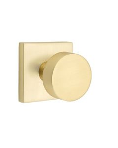 EMTEK ROUND KNOB WITH SQUARE ROSETTE PASSAGE RH SATIN BRASS (US4) 5110