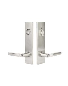 EMTEK MODERN RECTANGULAR TWO-POINT, DUMMY, PAIR WITH HANOVER LEVERS 5312 SINGLE CYLINDER SATIN NICKEL US15