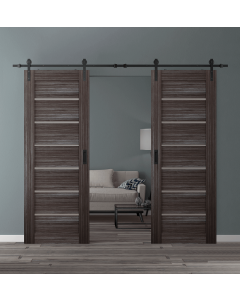 DOUBLE BARN DOOR ALBA GRAY OAK 36" X 80" X 1 9/16" BLACK HARDWARE