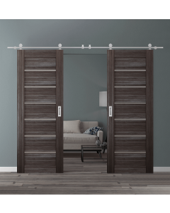 DOUBLE BARN DOOR ALBA GRAY OAK 36" X 80" X 1 9/16" STAINLESS STEEL HARDWARE