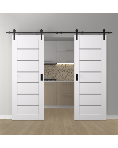DOUBLE BARN DOOR ALBA SNOW WHITE 36" X 80" X 1 3/4" BLACK HARDWARE