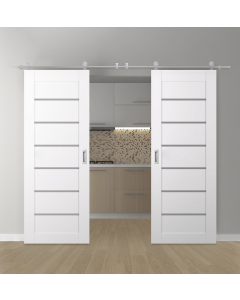 DOUBLE BARN DOOR ALBA SNOW WHITE 36" X 80" X 1 3/4" STAINLESS STEEL HARDWARE