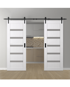 DOUBLE BARN DOOR LEORA VETRO SNOW WHITE 36" X 80" X 1 3/4" BLACK HARDWARE