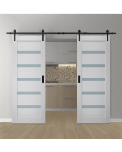 DOUBLE BARN DOOR LEORA VETRO BIANCO NOBLE 36" X 80" X 1 9/16" BLACK HARDWARE