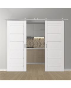 DOUBLE BARN DOOR LOUVER SNOW WHITE 36" X 80" X 1 3/4" STAINLESS STEEL HARDWARE