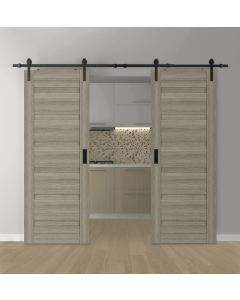 DOUBLE BARN DOOR LOUVER SHAMBOR 36" X 80" X 1 3/4" BLACK HARDWARE