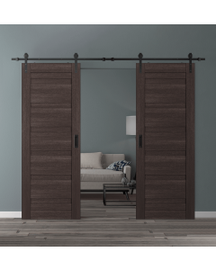 DOUBLE BARN DOOR LOUVER VERALINGA OAK 36" X 80" X 1 3/4" BLACK HARDWARE