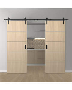 DOUBLE BARN DOOR OPTIMA 4H LOIRE ASH 36" X 80" X 1 3/4" SOLID CORE BLACK HARDWARE