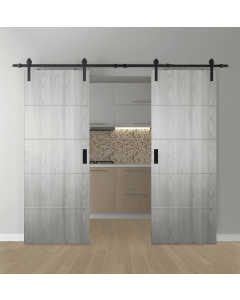 DOUBLE BARN DOOR OPTIMA 4H RIBEIRA ASH 36" X 80" X 1 3/4" SOLID CORE BLACK HARDWARE
