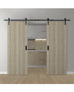 DOUBLE BARN DOOR OPTIMA 4H SHAMBOR 36" X 80" X 1 3/4" SOLID CORE BLACK HARDWARE