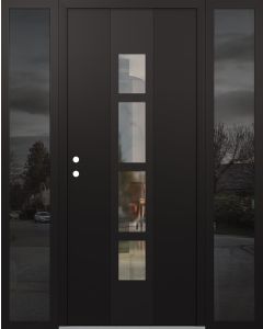 DIAMOND A10 64" X 80" BLACK/BLACK CLEAR GLASS PANEL BLACK RHI WITH 2 SIDELITES MIRRORED GLASS
