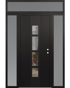 DIAMOND A10 64" X 96" BLACK/BLACK CLEAR GLASS PANEL BLACK LHI WITH 2 SIDELITES AND TRANSOM FROSTED GLASS