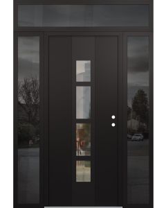 DIAMOND A10 64" X 96" BLACK/BLACK CLEAR GLASS PANEL BLACK LHI WITH 2 SIDELITES AND TRANSOM MIRRORED GLASS