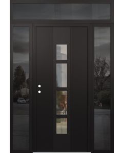 DIAMOND A10 64" X 96" BLACK/BLACK CLEAR GLASS PANEL BLACK RHI WITH 2 SIDELITES AND TRANSOM MIRRORED GLASS