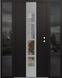 DIAMOND A10 64" X 80" BLACK/BLACK CLEAR GLASS PANEL STAINLESS STEEL LHI WITH 2 SIDELITES MIRRORED GLASS