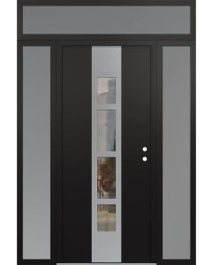 DIAMOND A10 68" X 96" BLACK/BLACK CLEAR GLASS PANEL STAINLESS STEEL LHI WITH 2 SIDELITES AND TRANSOM FROSTED GLASS