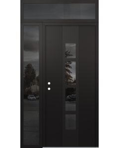 DIAMOND A10 50" X 96" BLACK/BLACK MIRRORED GLASS PANEL BLACK RHI WITH SIDELITE AND TRANSOM MIRRORED GLASS