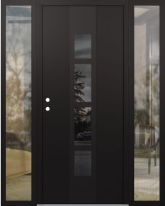 DIAMOND A10 64" X 80" BLACK/BLACK MIRRORED GLASS PANEL BLACK RHI WITH 2 SIDELITES CLEAR GLASS