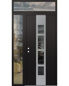 DIAMOND A10 48" X 96" BLACK/BLACK MIRRORED GLASS PANEL STAINLESS STEEL RHI WITH SIDELITE AND TRANSOM CLEAR GLASS