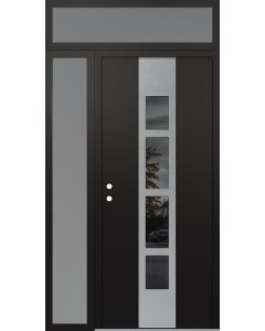 DIAMOND A10 50" X 96" BLACK/BLACK MIRRORED GLASS PANEL STAINLESS STEEL RHI WITH SIDELITE AND TRANSOM FROSTED GLASS