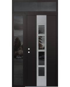 DIAMOND A10 50" X 96" BLACK/BLACK MIRRORED GLASS PANEL STAINLESS STEEL RHI WITH SIDELITE AND TRANSOM MIRRORED GLASS