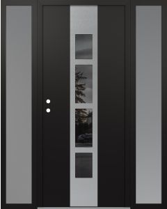 DIAMOND A10 64" X 80" BLACK/BLACK MIRRORED GLASS PANEL STAINLESS STEEL RHI WITH 2 SIDELITES FROSTED GLASS