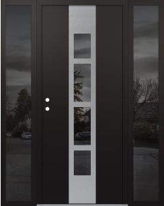 DIAMOND A10 64" X 80" BLACK/BLACK MIRRORED GLASS PANEL STAINLESS STEEL RHI WITH 2 SIDELITES MIRRORED GLASS