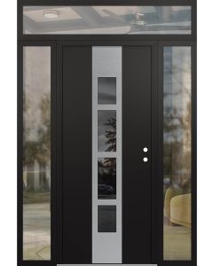 DIAMOND A10 68" X 96" BLACK/BLACK MIRRORED GLASS PANEL STAINLESS STEEL LHI WITH 2 SIDELITES AND TRANSOM CLEAR GLASS