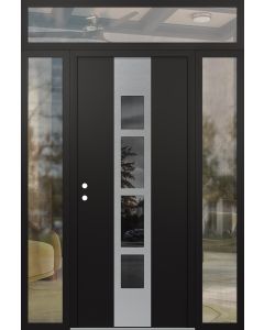 DIAMOND A10 64" X 96" BLACK/BLACK MIRRORED GLASS PANEL STAINLESS STEEL RHI WITH 2 SIDELITES AND TRANSOM CLEAR GLASS