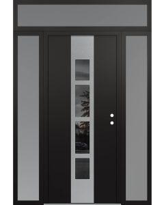 DIAMOND A10 64" X 96" BLACK/BLACK MIRRORED GLASS PANEL STAINLESS STEEL LHI WITH 2 SIDELITES AND TRANSOM FROSTED GLASS