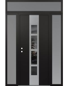 DIAMOND A10 68" X 96" BLACK/BLACK MIRRORED GLASS PANEL STAINLESS STEEL RHI WITH 2 SIDELITES AND TRANSOM FROSTED GLASS