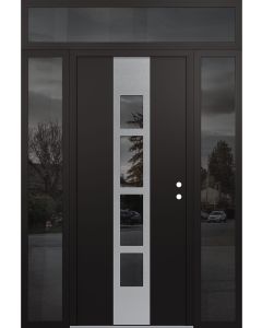 DIAMOND A10 64" X 96" BLACK/BLACK MIRRORED GLASS PANEL STAINLESS STEEL LHI WITH 2 SIDELITES AND TRANSOM MIRRORED GLASS