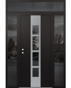 DIAMOND A10 64" X 96" BLACK/BLACK MIRRORED GLASS PANEL STAINLESS STEEL RHI WITH 2 SIDELITES AND TRANSOM MIRRORED GLASS