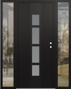 DIAMOND A10 68" X 80" BLACK/WHITE FROSTED GLASS PANEL BLACK LHI WITH 2 SIDELITES CLEAR GLASS