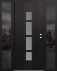 DIAMOND A10 60" X 80" BLACK/WHITE FROSTED GLASS PANEL BLACK LHI WITH 2 SIDELITES MIRRORED GLASS