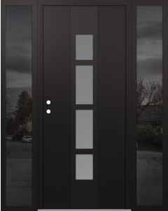 DIAMOND A10 68" X 80" BLACK/WHITE FROSTED GLASS PANEL BLACK RHI WITH 2 SIDELITES MIRRORED GLASS