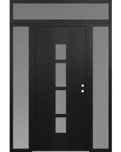 DIAMOND A10 68" X 96" BLACK/WHITE FROSTED GLASS PANEL BLACK LHI WITH 2 SIDELITES AND TRANSOM FROSTED GLASS