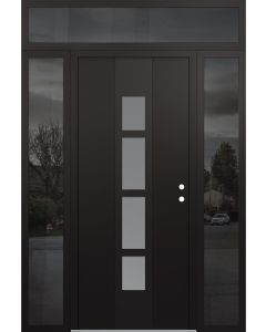 DIAMOND A10 60" X 96" BLACK/WHITE FROSTED GLASS PANEL BLACK LHI WITH 2 SIDELITES AND TRANSOM MIRRORED GLASS