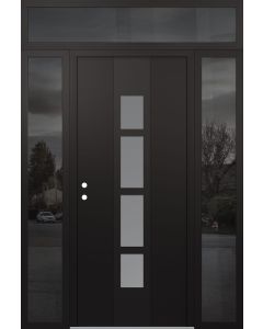 DIAMOND A10 68" X 96" BLACK/WHITE FROSTED GLASS PANEL BLACK RHI WITH 2 SIDELITES AND TRANSOM MIRRORED GLASS