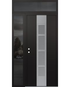 DIAMOND A10 52" X 96" BLACK/WHITE FROSTED GLASS PANEL STAINLESS STEEL RHI WITH SIDELITE AND TRANSOM MIRRORED GLASS