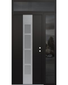DIAMOND A10 52" X 96" BLACK/WHITE FROSTED GLASS PANEL STAINLESS STEEL LHI WITH SIDELITE AND TRANSOM MIRRORED GLASS