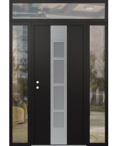 DIAMOND A10 64" X 96" BLACK/WHITE FROSTED GLASS PANEL STAINLESS STEEL RHI WITH 2 SIDELITES AND TRANSOM CLEAR GLASS