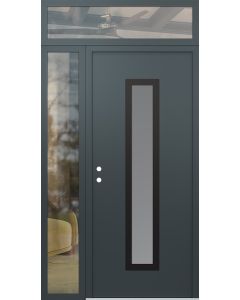 DIAMOND A11 52" X 96" ANTHRACITE/ANTHRACITE FROSTED GLASS PANEL BLACK RHI WITH SIDELITE AND TRANSOM CLEAR GLASS