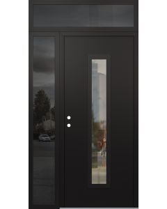 DIAMOND A11 48" X 96" BLACK/BLACK CLEAR GLASS PANEL BLACK RHI WITH SIDELITE AND TRANSOM MIRRORED GLASS