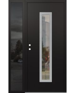DIAMOND A11 48" X 80" BLACK/BLACK CLEAR GLASS PANEL STAINLESS STEEL RHI WITH SIDELITE MIRRORED GLASS