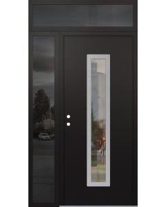 DIAMOND A11 48" X 96" BLACK/BLACK CLEAR GLASS PANEL STAINLESS STEEL RHI WITH SIDELITE AND TRANSOM MIRRORED GLASS