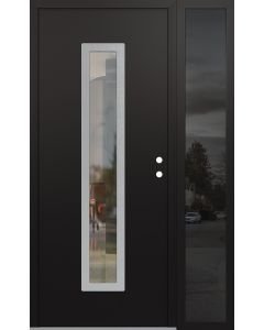 DIAMOND A11 48" X 80" BLACK/BLACK CLEAR GLASS PANEL STAINLESS STEEL LHI WITH SIDELITE MIRRORED GLASS
