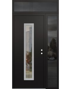 DIAMOND A11 48" X 96" BLACK/BLACK CLEAR GLASS PANEL STAINLESS STEEL LHI WITH SIDELITE AND TRANSOM MIRRORED GLASS